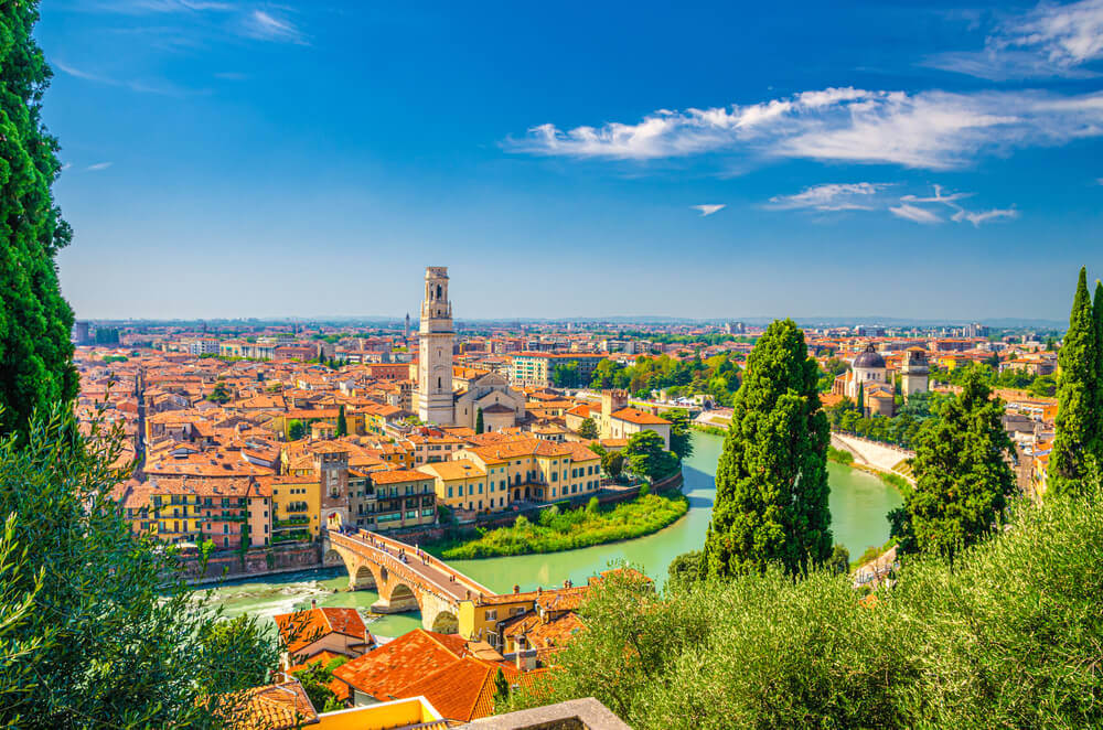 Picture shows the beautiful Italian city of Verona, bathed in sunshine.