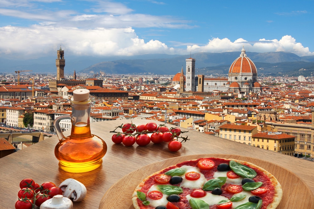 pizza in front of Florence Cathedral